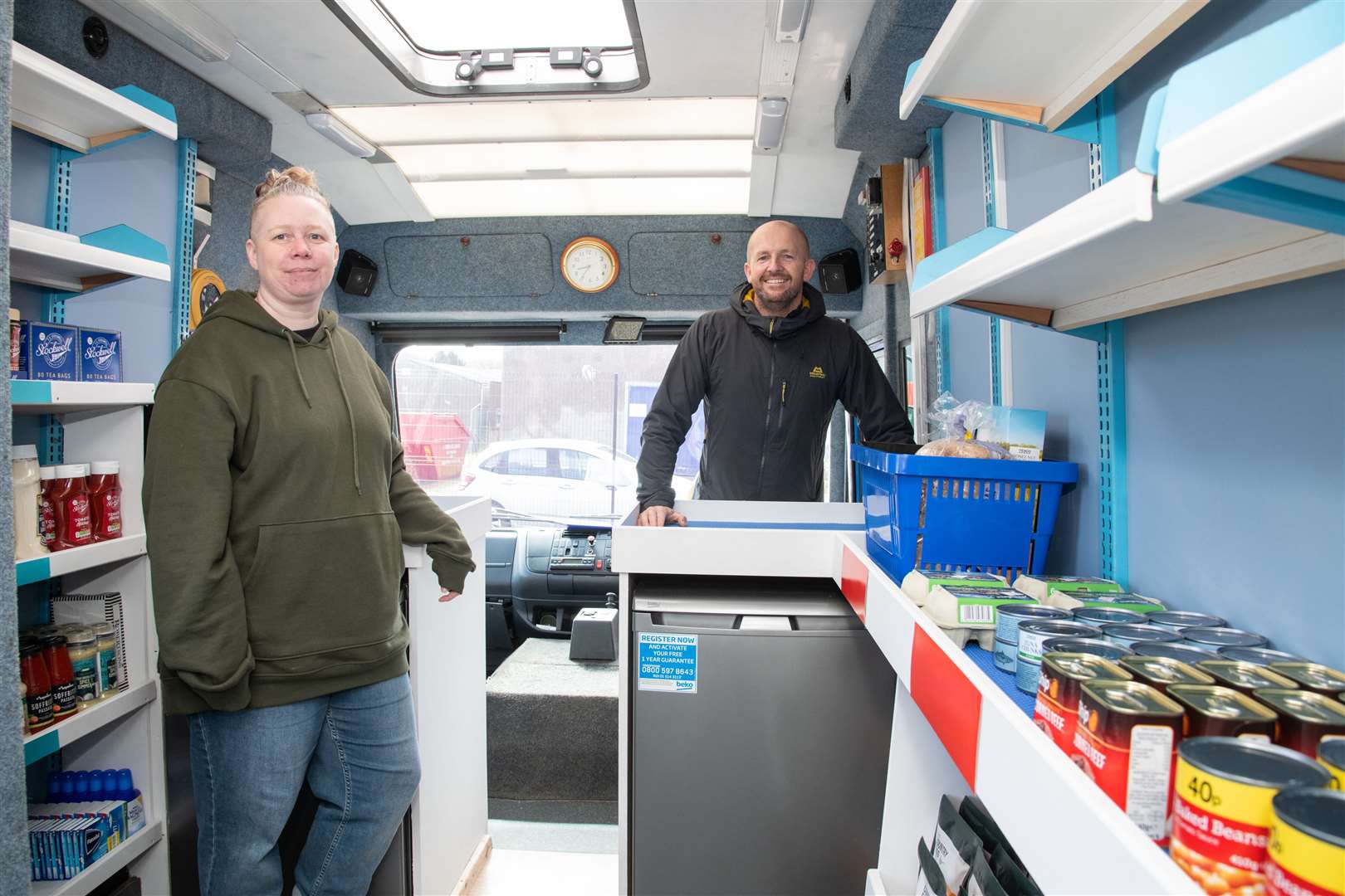 Mairi McCallum (Moray Food Plus' project manager) and Andy Bentley (Pantry Development Officer)...Launch of the 'Big Blue Mobile Pantry' Bus...Picture: Daniel Forsyth..