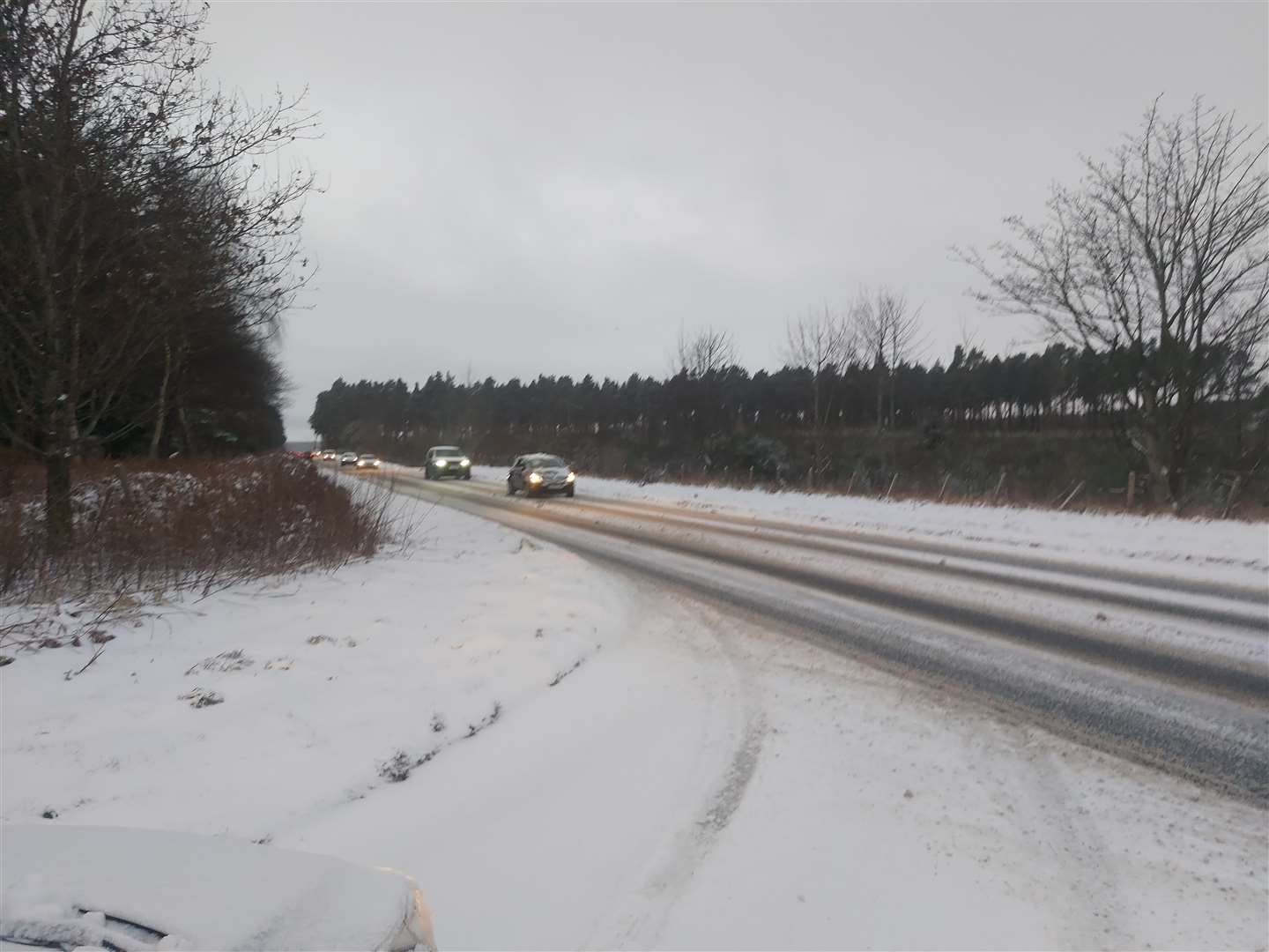 Cars on the A941 this morning (January 18).