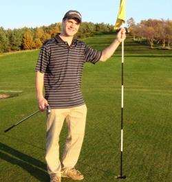 Kirk Robertson celebrating a hole in one on the third hole