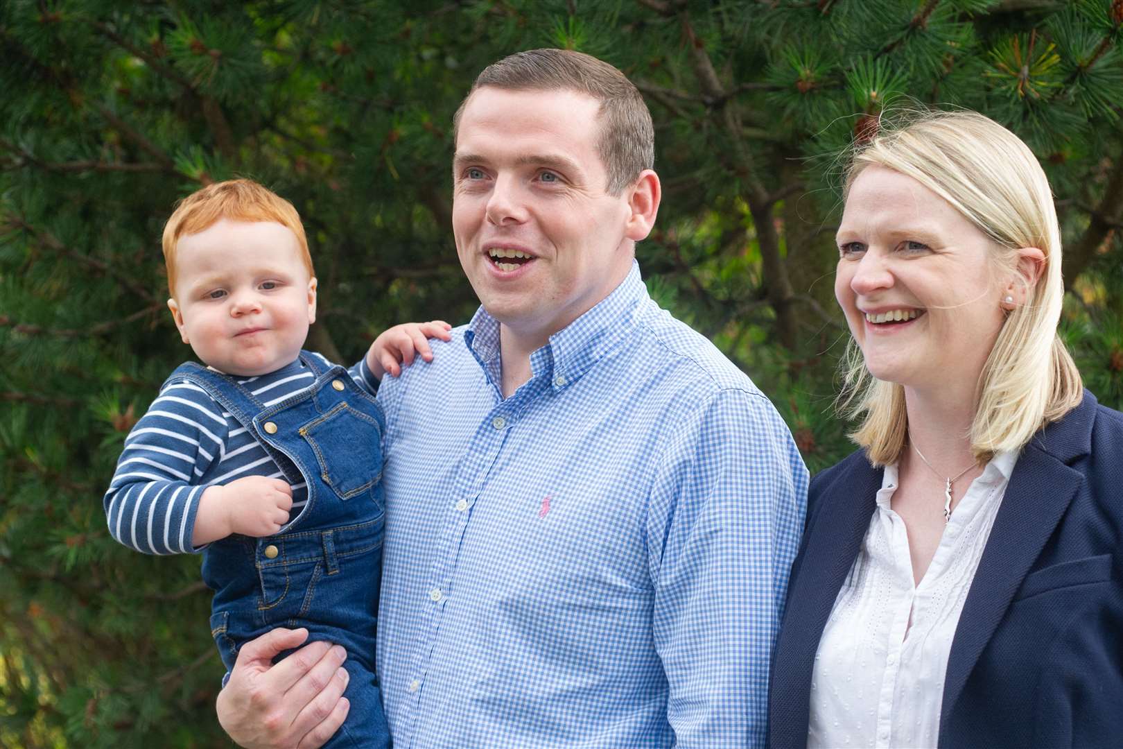 Douglas Ross celebrates his election as Scottish Conservative leader with wife Krystle and son Alistair. Picture: Daniel Forsyth