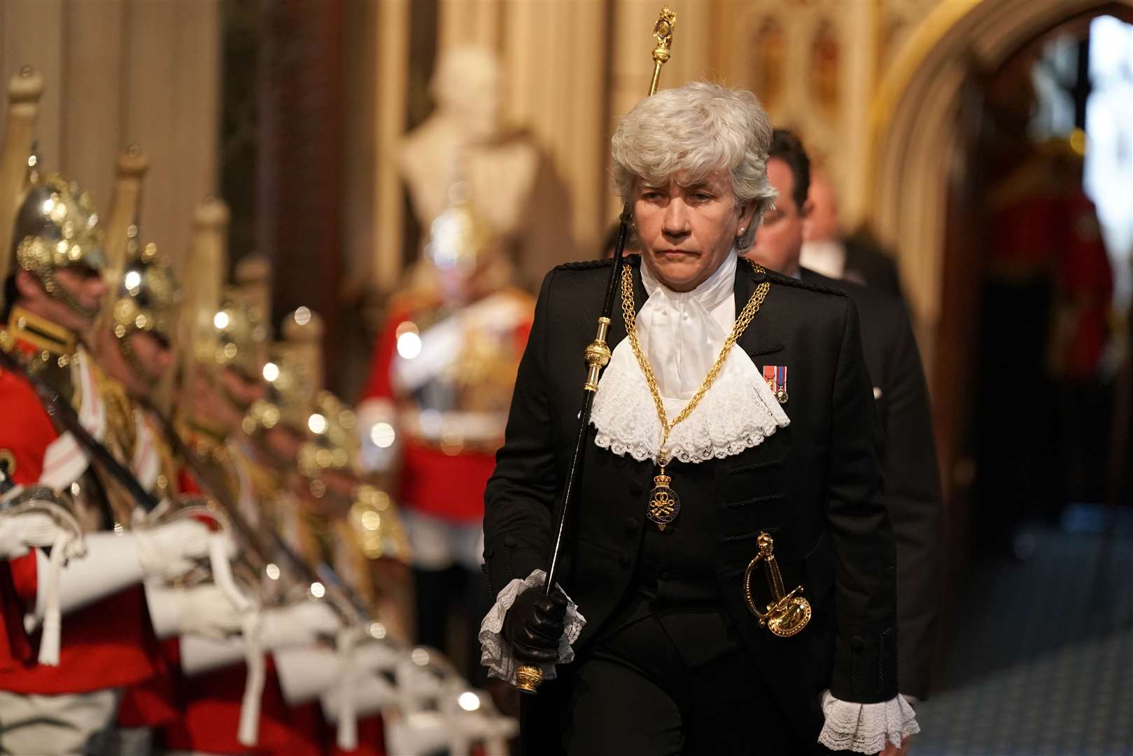 Lady Usher of the Black Rod walks through the Norman Porch for the State Opening of Parliament (Aaron Chown/PA)