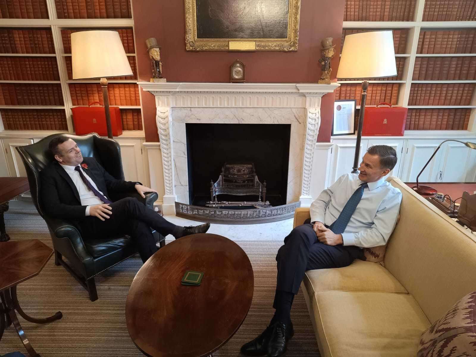 Moray MP Douglas Ross (left) during is meeting with Chancellor Jeremy Hunt MP.
