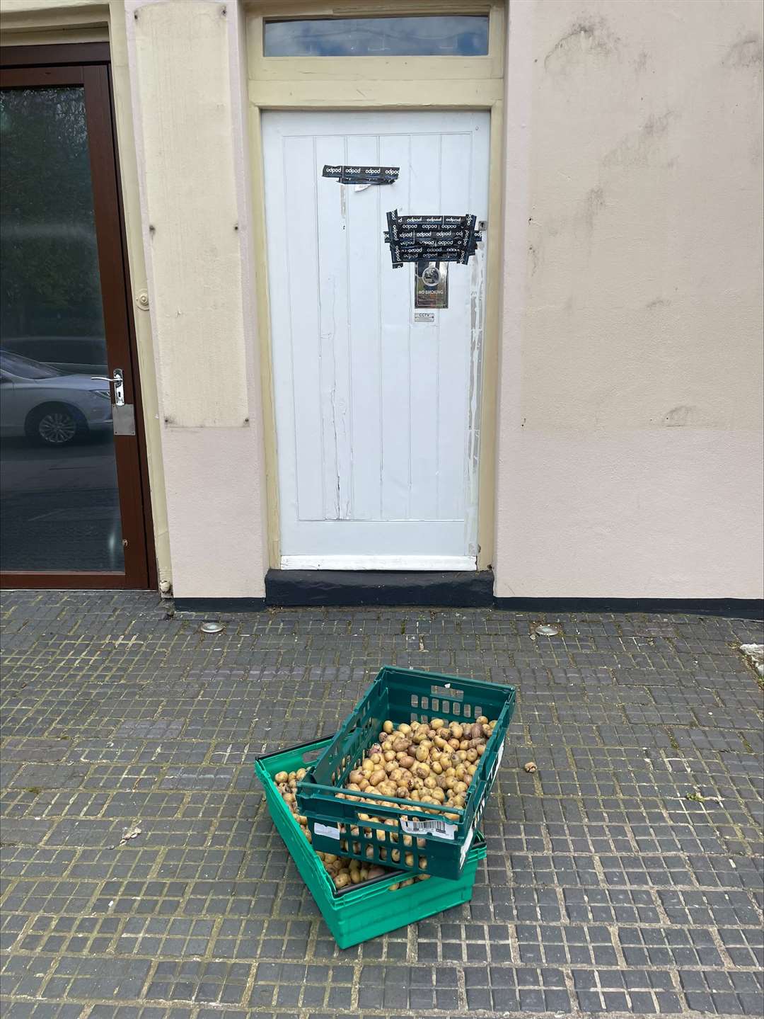 Boxes of potatoes outside the York & Albany pub (Samuel Montgomery/PA)