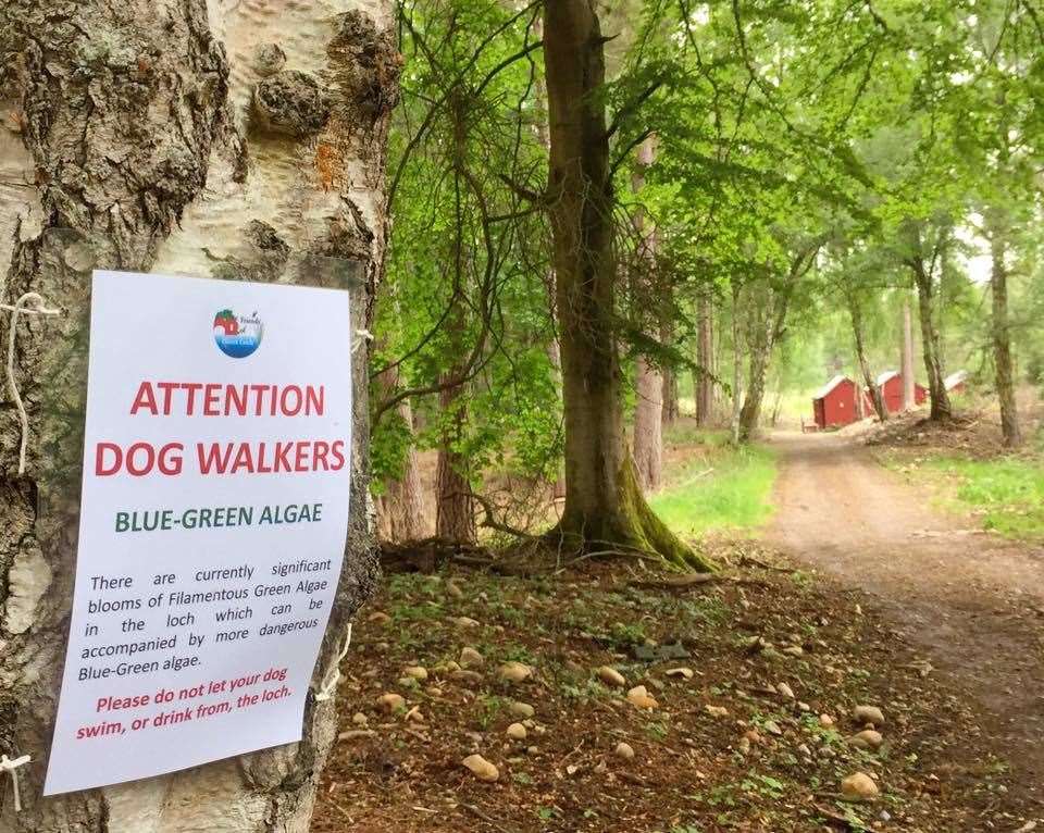 A Friends of Blairs Loch sign warning visitors of the potential dangers of the water.