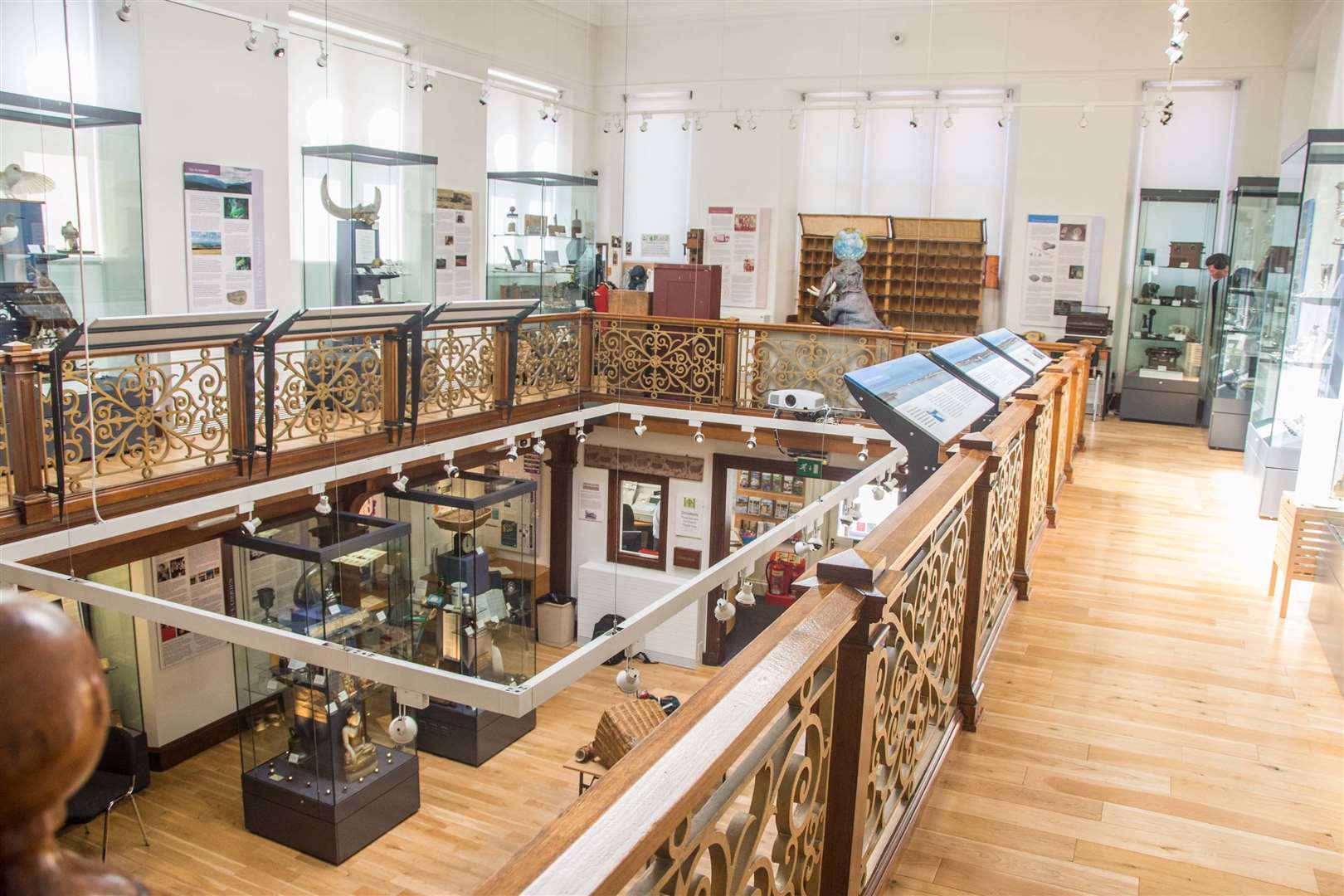Upstairs displays in the Falconer Museum, summer 2019.