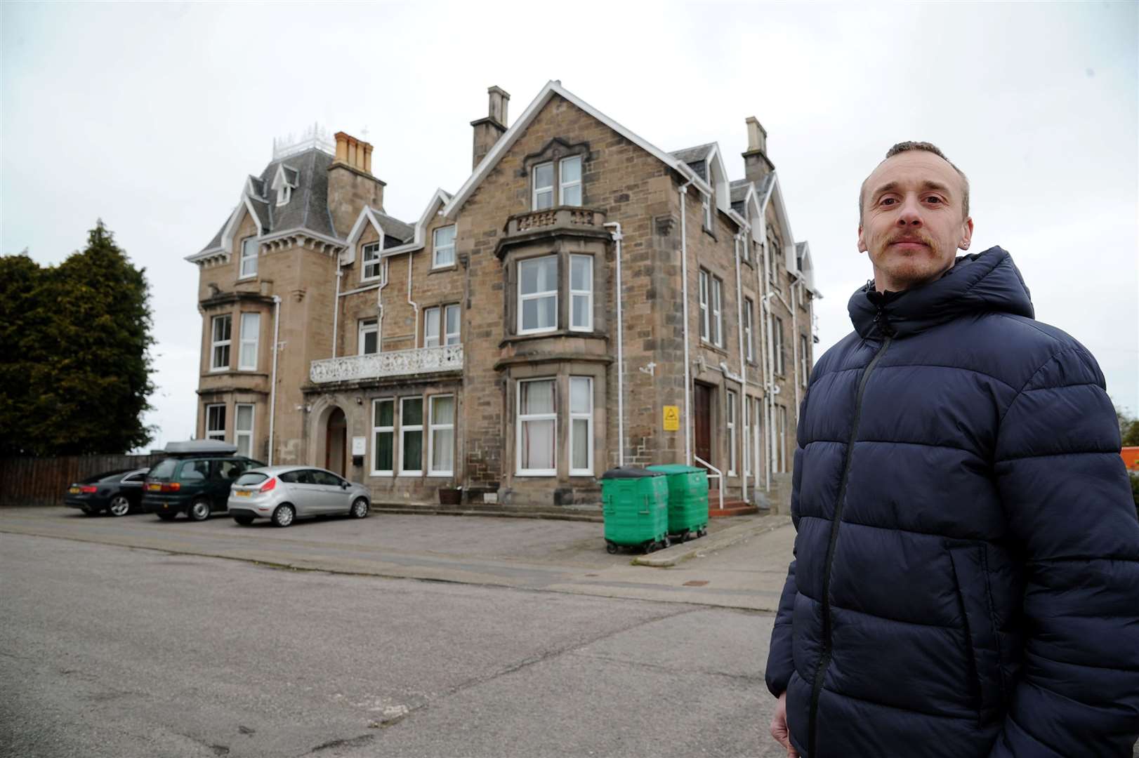 Robert Law outside of The Royal Hotel in Forres where he lived for nine weeks back in 2015. Picture: Eric Cormack. Image No.043670..
