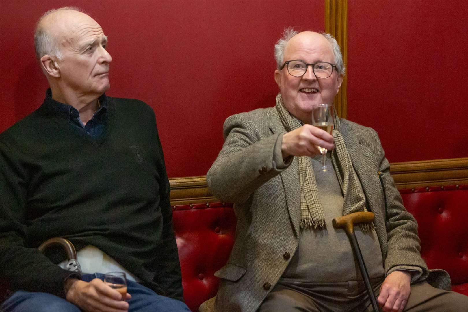 Bob Watson and John Sutherland toasting the new additions in the Tolbooth Courtroom.