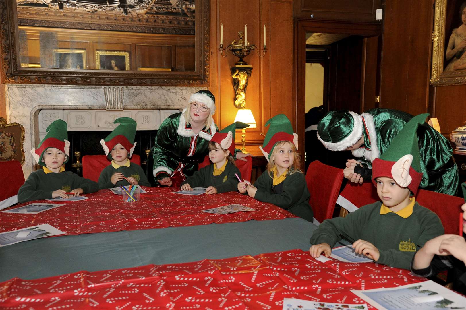 Picture: Eric Cormack. .Brodie castle elf academy teach visiting dyke pr school pupils their santa skills.