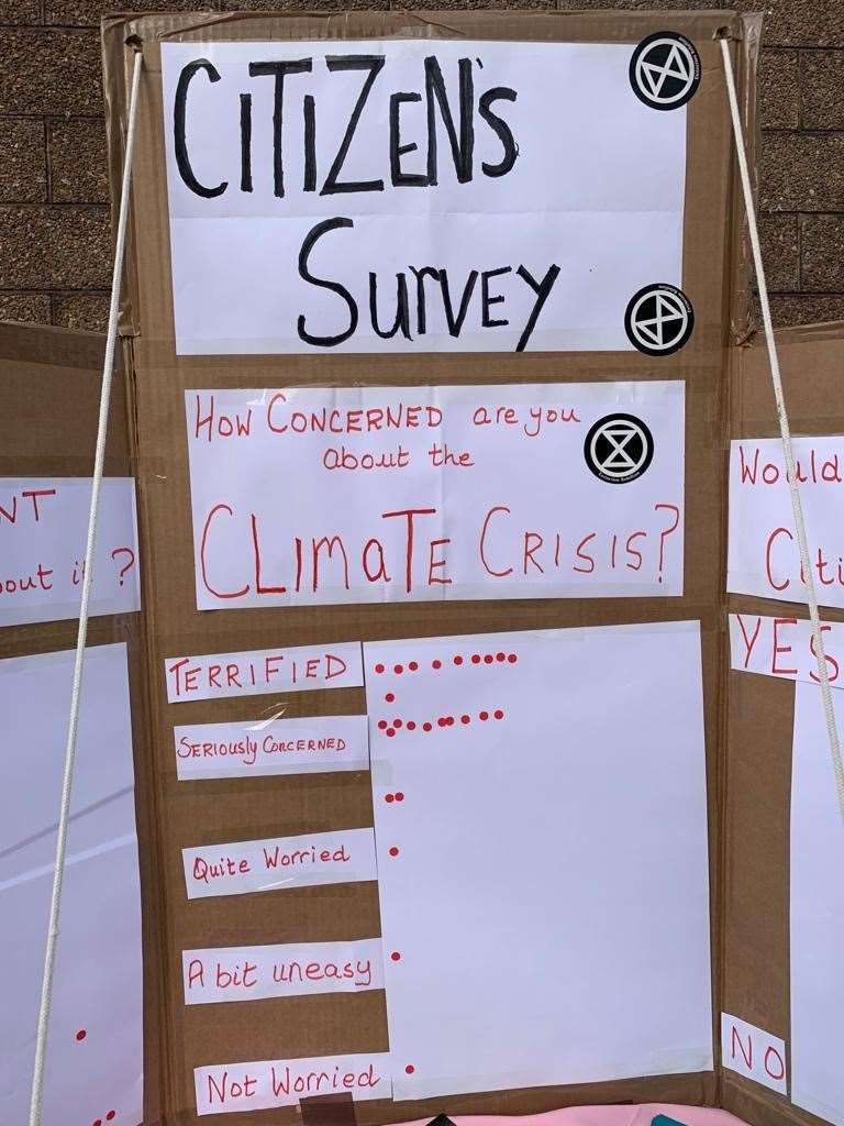 Extinction Rebellion Forres' asked passers-by to document their fears for the environment.