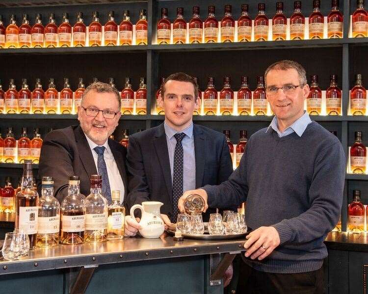 Douglas Ross MP and David Mundell MP on a visit to Aberlour Distillery, being shown round by manager Graeme Cruickshank.