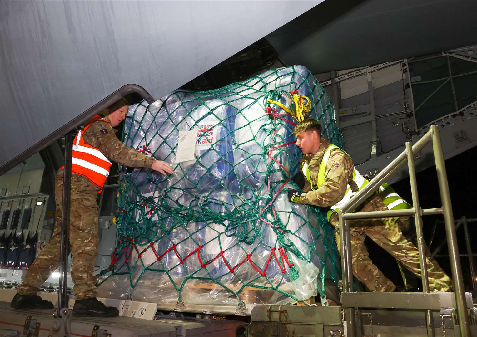 Humanitarian aid being loaded on to a Royal Air Force A400M Atlas aircraft at RAF Brize Norton before being transported to Turkey (Ministry of Defence/PA)