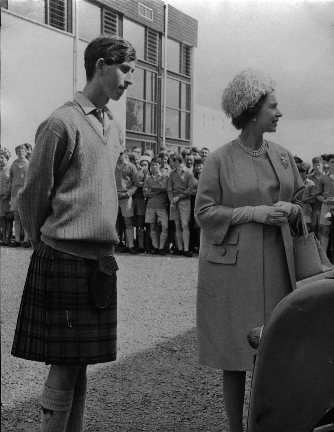 The young prince with his mother at Gordonstoun.