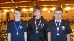 Forers B;uefins swimmers Neil Hawco, Callum McBeath and Connor Fleming