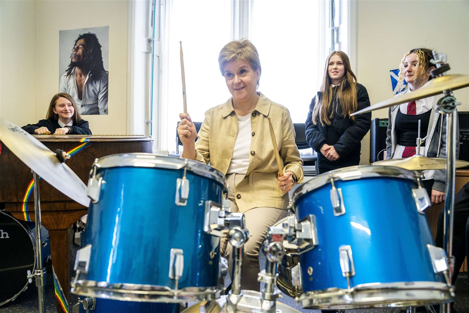 First Minister Nicola Sturgeon banged the drum for Scottish independence during a visit to Royston Youth Action Club in Glasgow in April (Jane Barlow/PA)