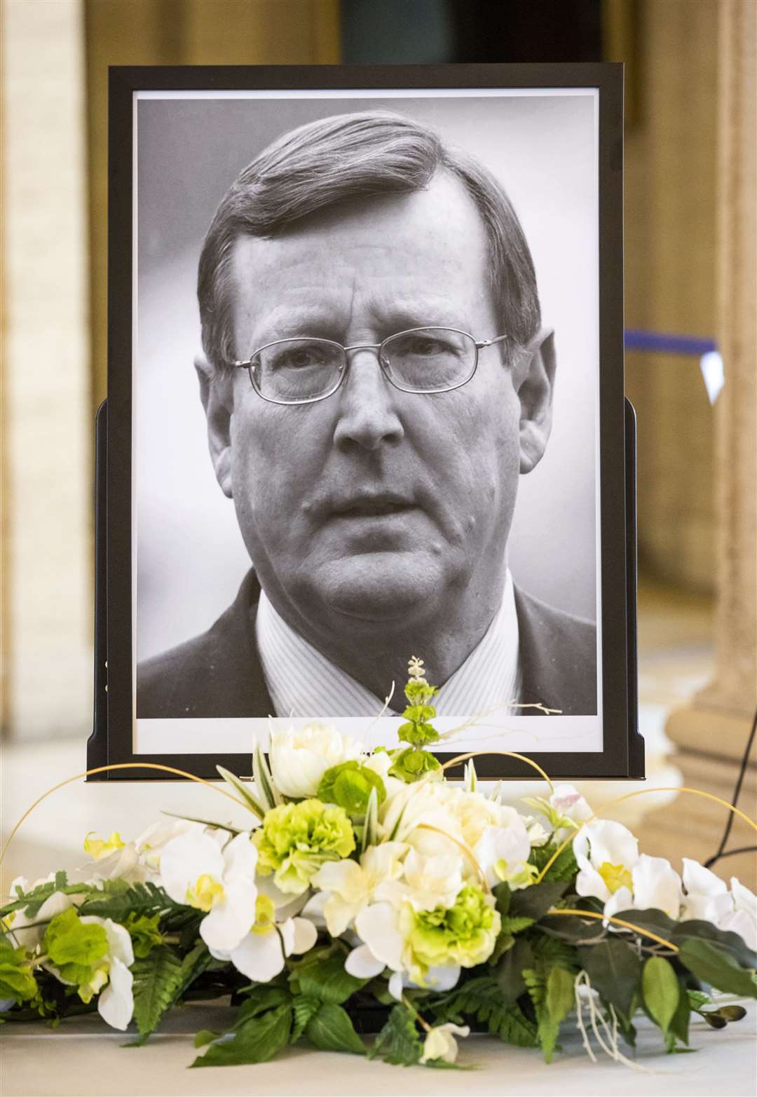 A picture of former Northern Ireland First Minister David Trimble in the Great Hall of Parliament Buildings (Liam McBurney/PA)