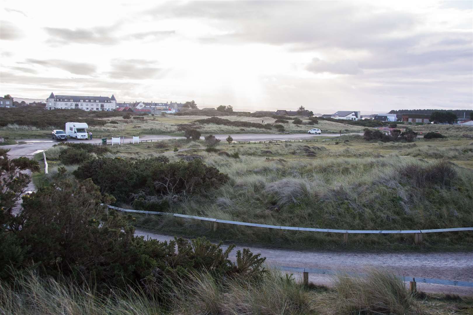 Looking over the car park towards the village from the back shore dunes. Picture: Becky Saunderson.