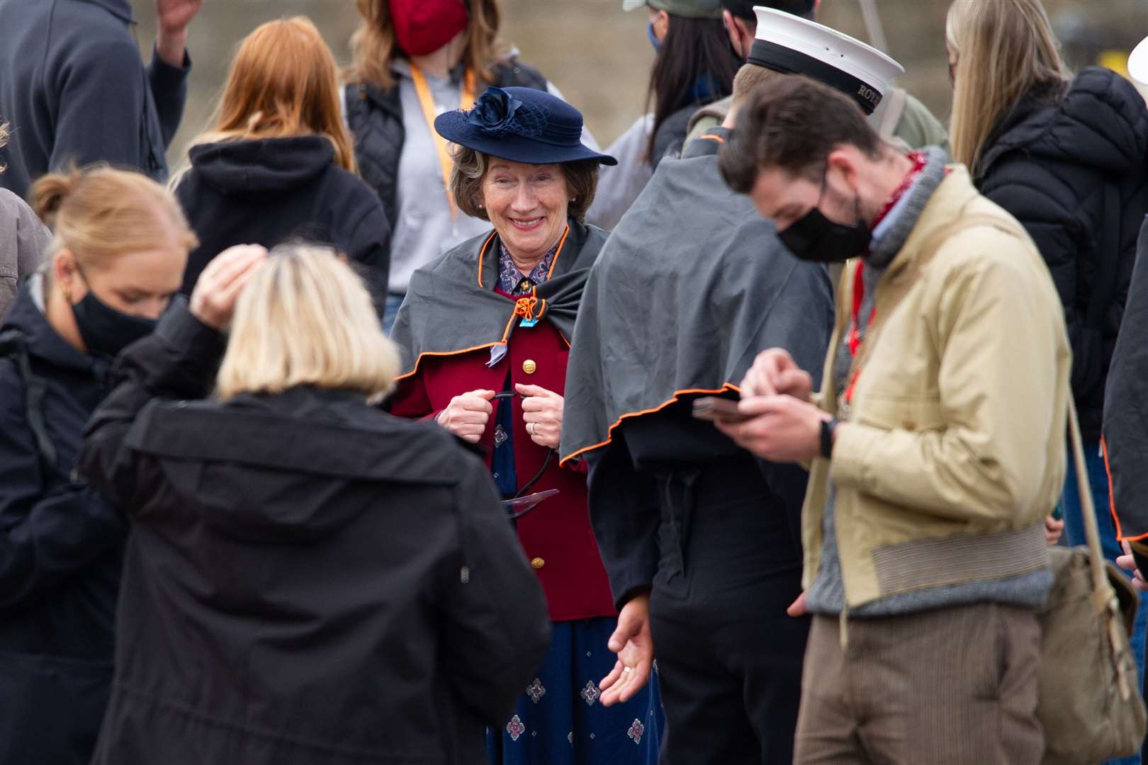 Cast and crew of The Crown in Macduff to film scenes for the fifth series. Picture: Daniel Forsyth.