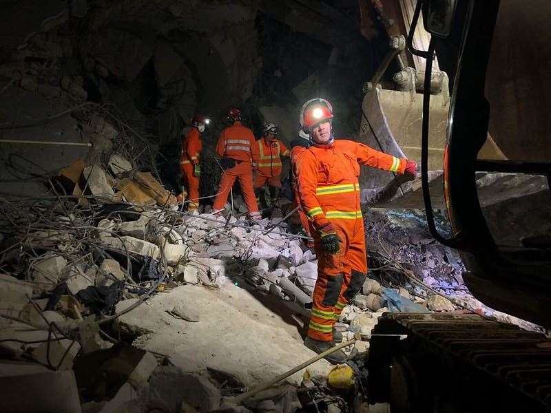 Members of the UK’s International Search and Rescue Team at work in Hatay, Turkey, looking for survivors of the devastating earthquakes (UK Government/PA)