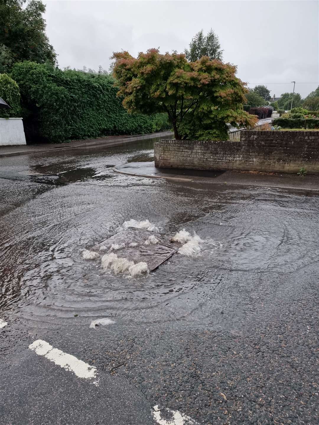 An overflowing drain on Thornhill Road leading to Councillors Walk.