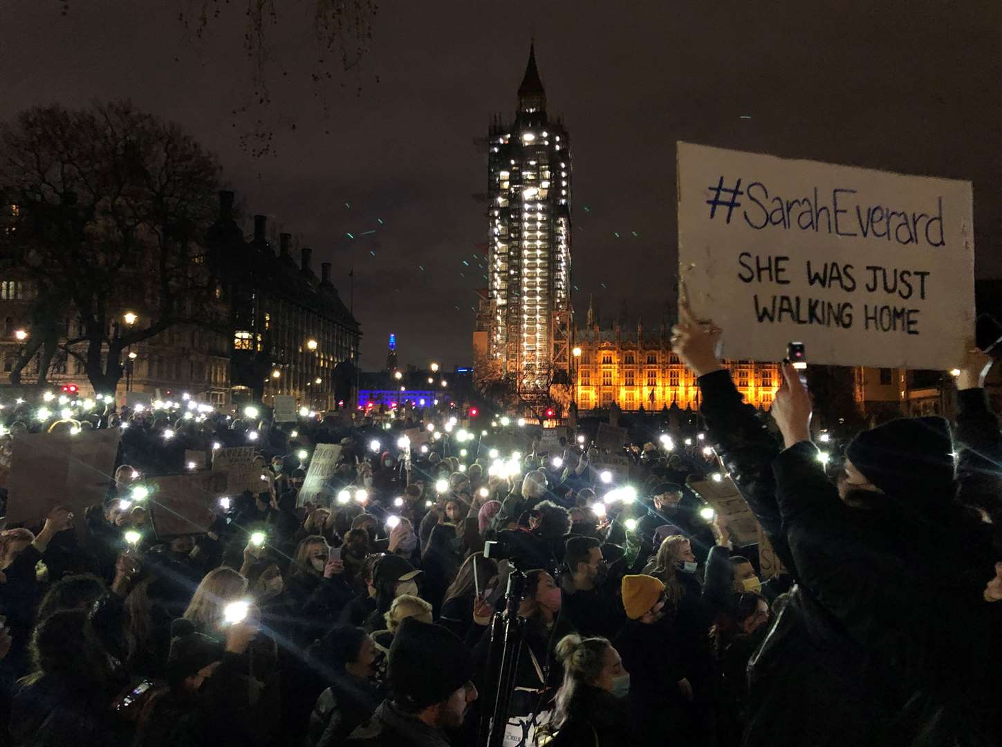 People gathered in Parliament Square after the death of Sarah Everard, murdered by a Metropolitan Police officer (PA)
