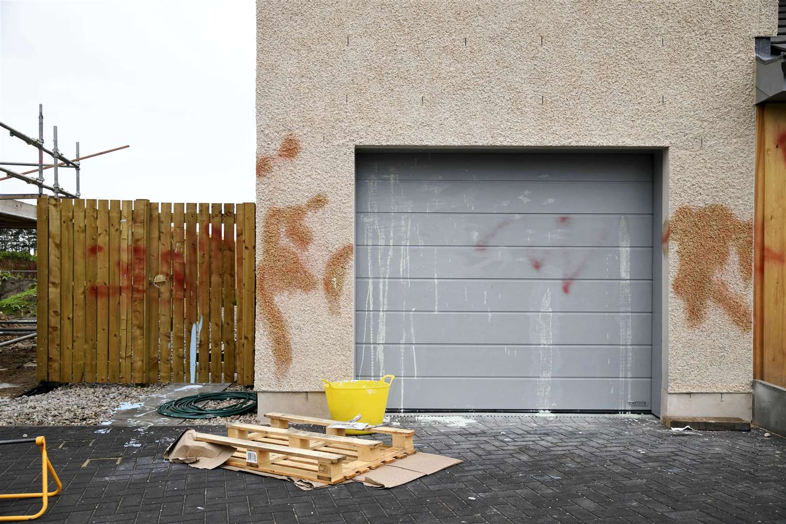 The newly built Kinloss home was vandalised over the weekend with red and green spray paint along with blue and white paint...Picture: Beth Taylor.