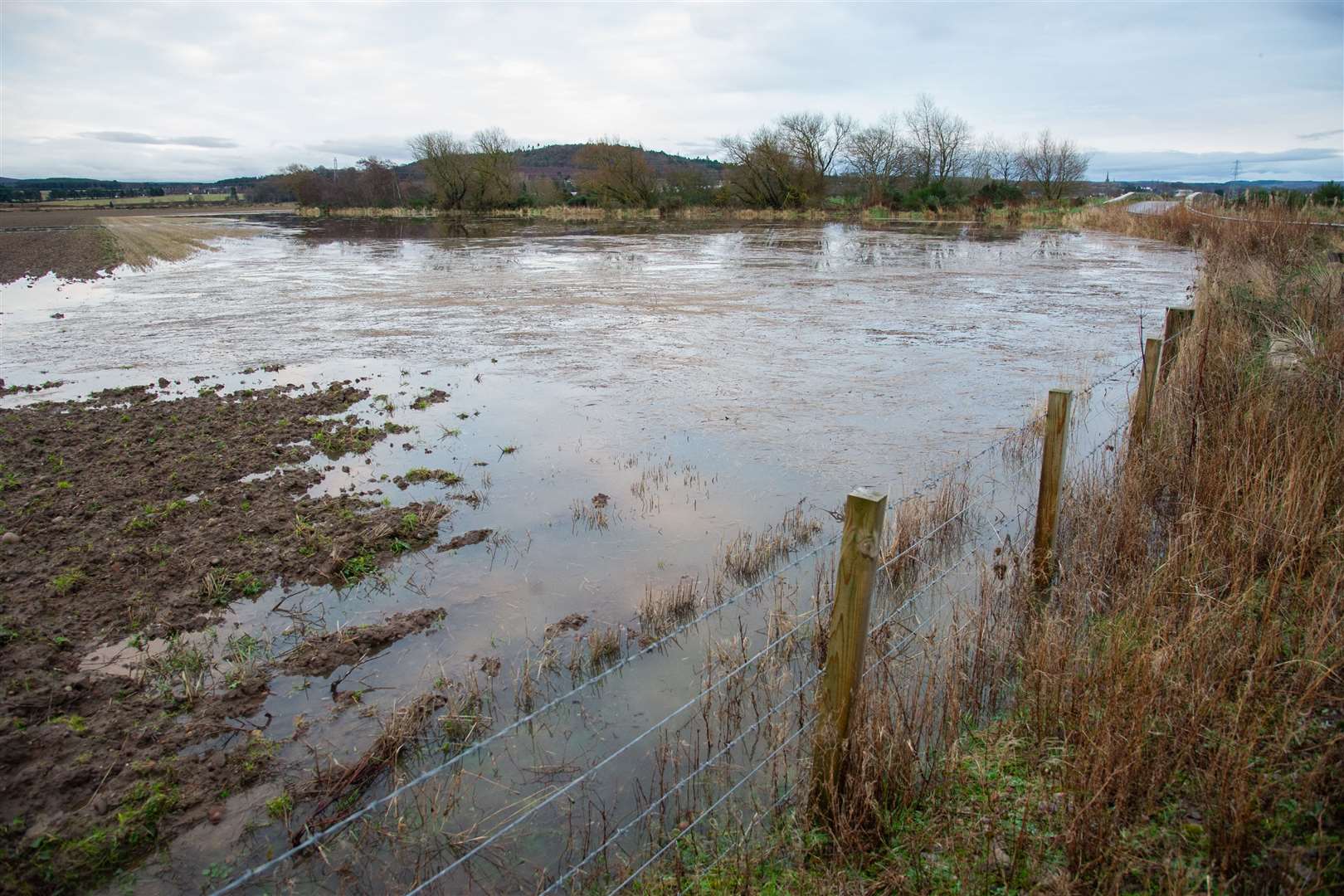 Flooding on the road and fields alongside the Mosset Burn at the Mill ofGrange on December 9.