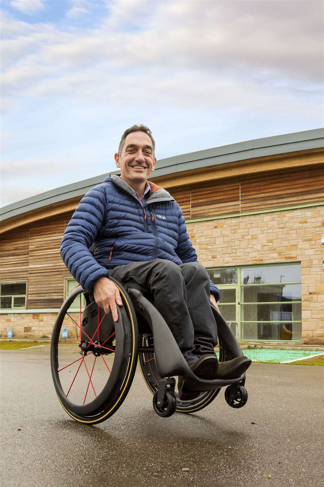 Phoenix Instinct CEO and founder Andrew Slorance in the Phoenix i wheelchair at Forres Enterprise Park. Image by: Malcolm McCurrach
