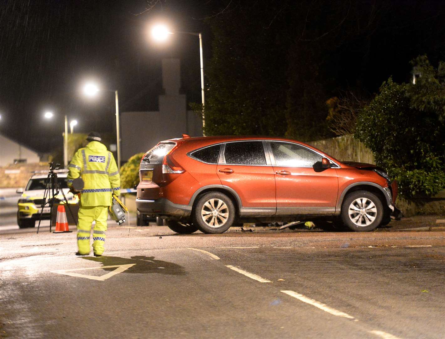 Police at site of RTC involving two cars and a pedestrian in Thurlow Road Nairn...Picture: Gary Anthony..
