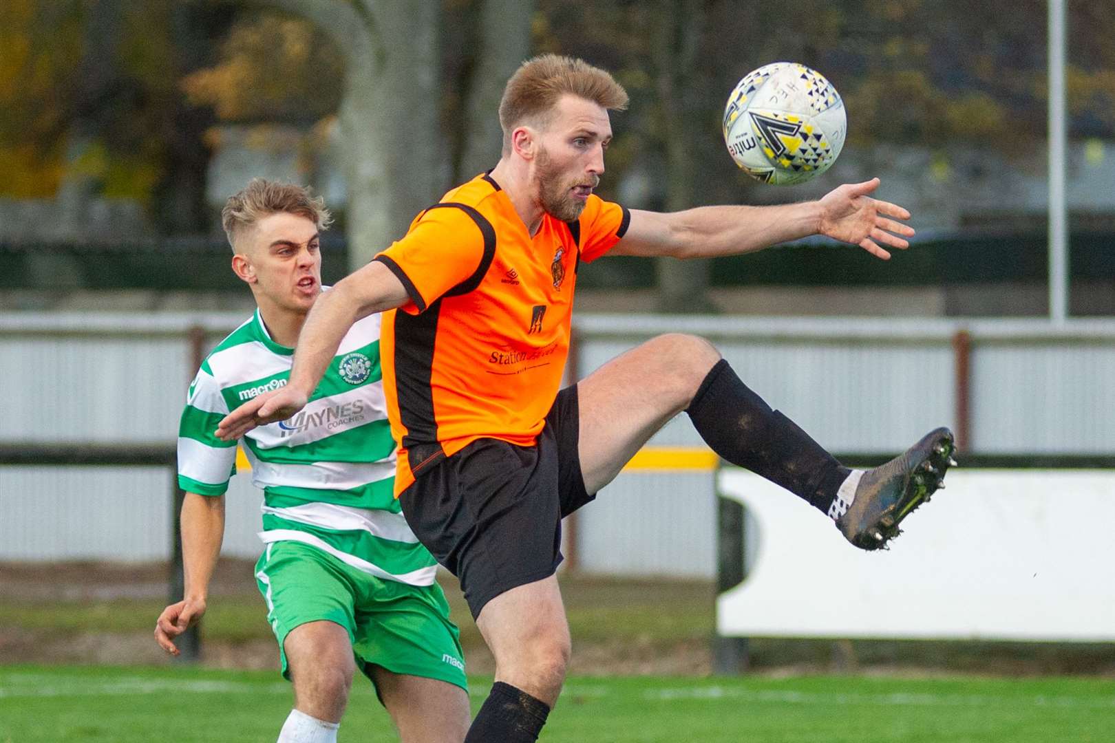 Rothes and Buckie Thistle in action before football was suspended. Picture: Daniel Forsyth..