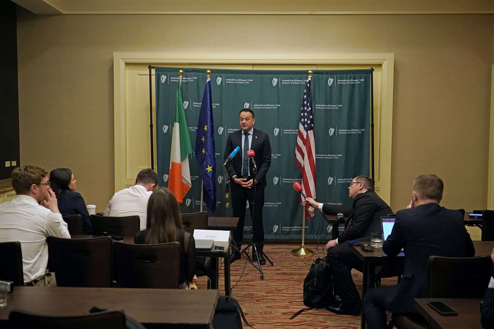 Taoiseach Leo Varadkar speaks to the media at the Salamander Hotel, in Washington (Niall Carson/PA)