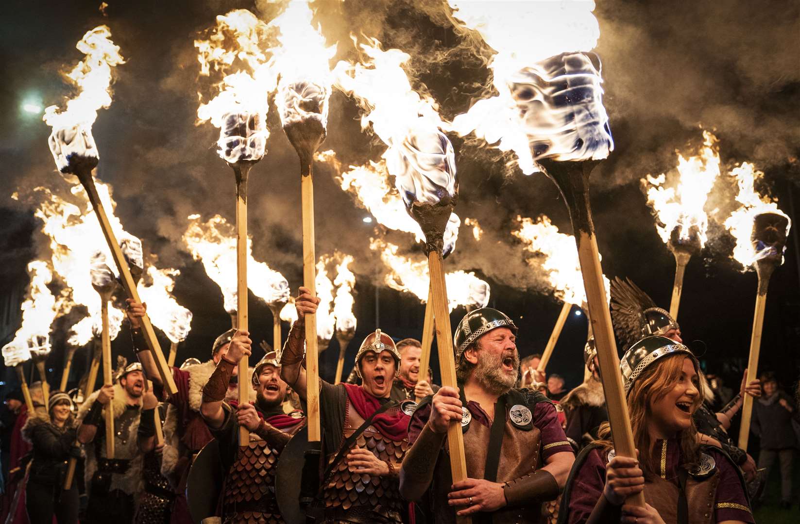Shetland Vikings light up the Celtic Connections opening weekend as they welcome audiences to Glasgow Royal Concert Hall with flaming torches, cheers and songs celebrating Up Helly Aa (Jane Barlow/PA)