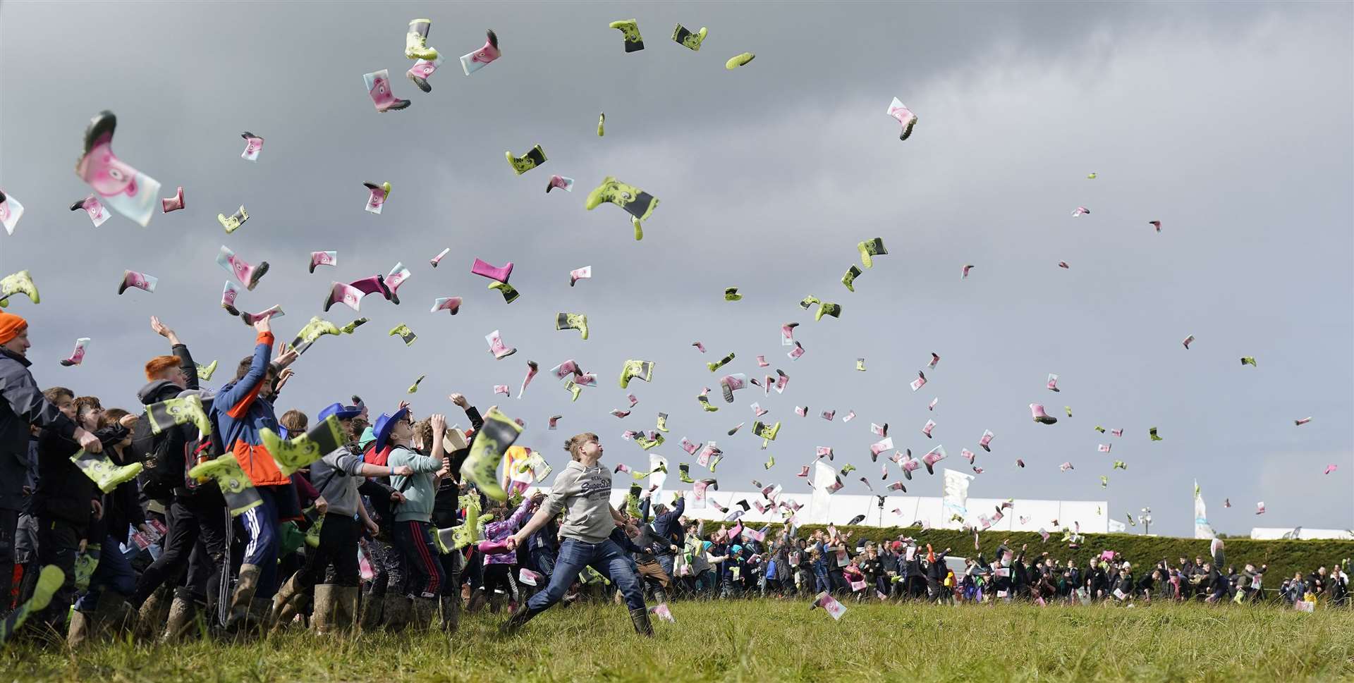 Organisers said the wellies needed to be thrown at the same time to beat the record (Niall Carson/PA)