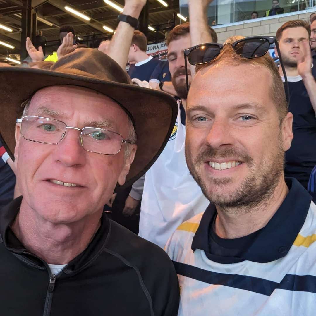 Alex Schweitzer-Thompson with his late father Alan at a Scotland match at Hampden.