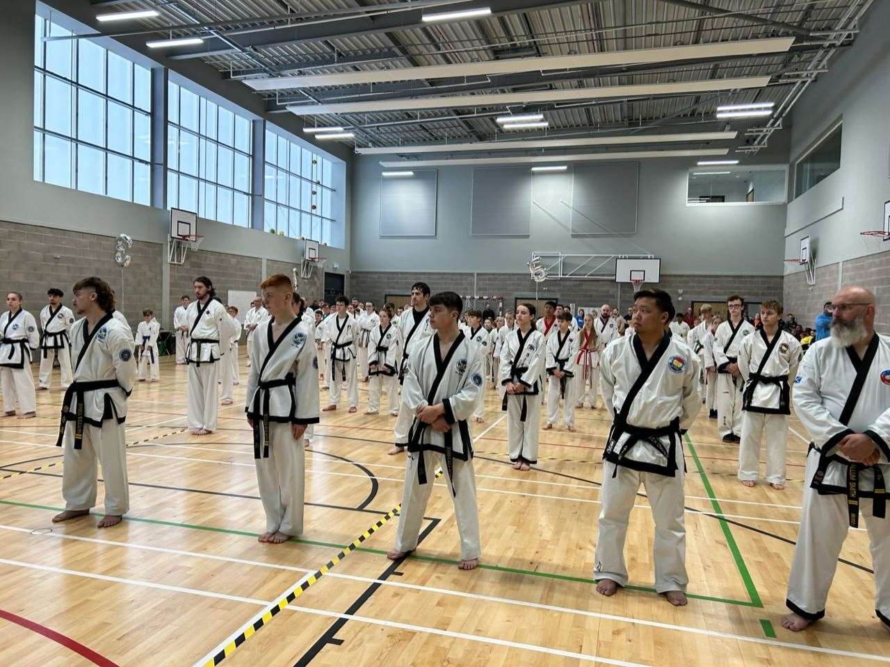 The competitors line up in Lossiemouth before the championships