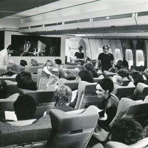 A passenger cabin in a Boeing 747 57 in 1971 (BA/PA)