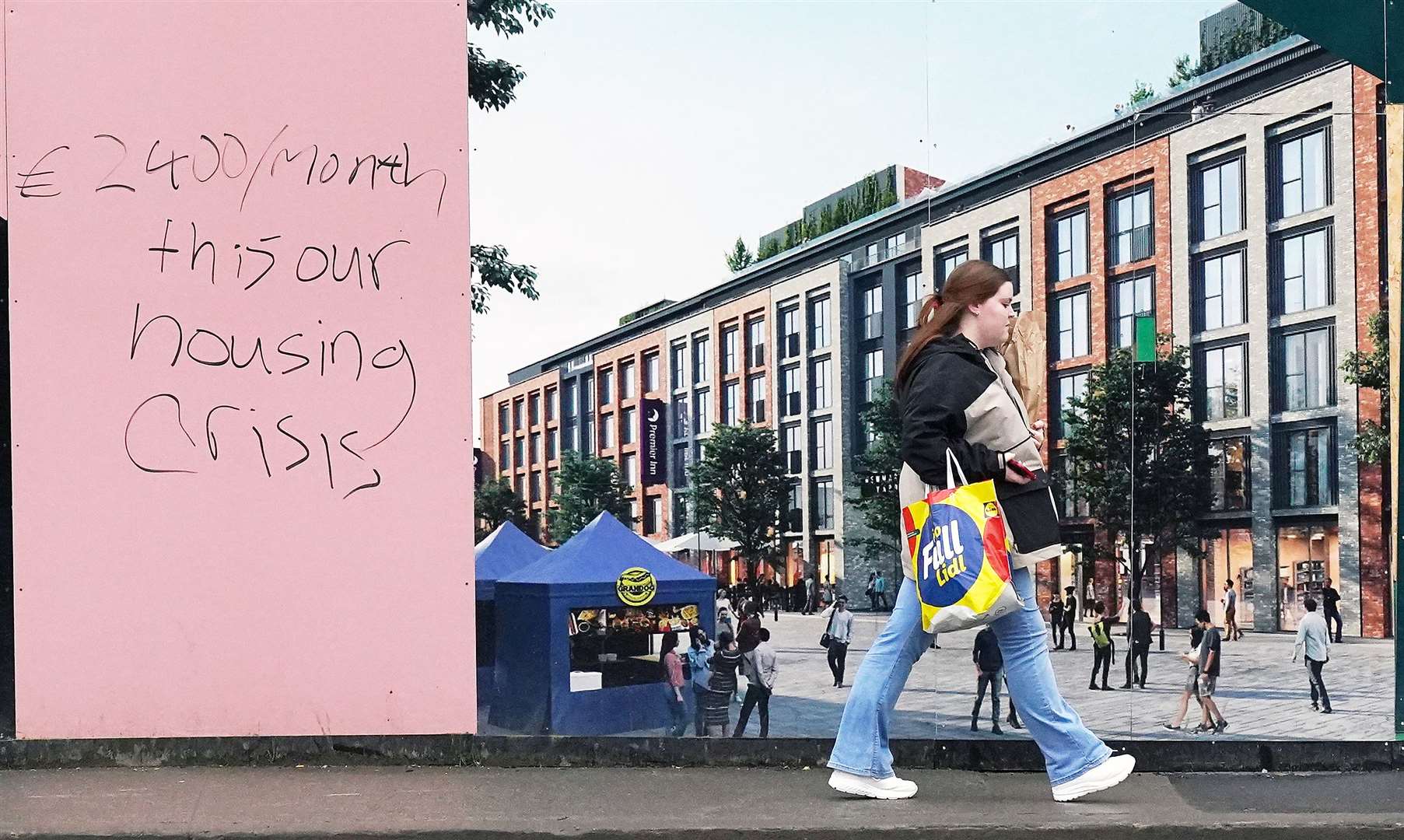 Graffiti complaining about high rental payments on a new development in Dublin followed research showing new rents nationwide had risen by an average of 13.7% (Niall Carson/PA)