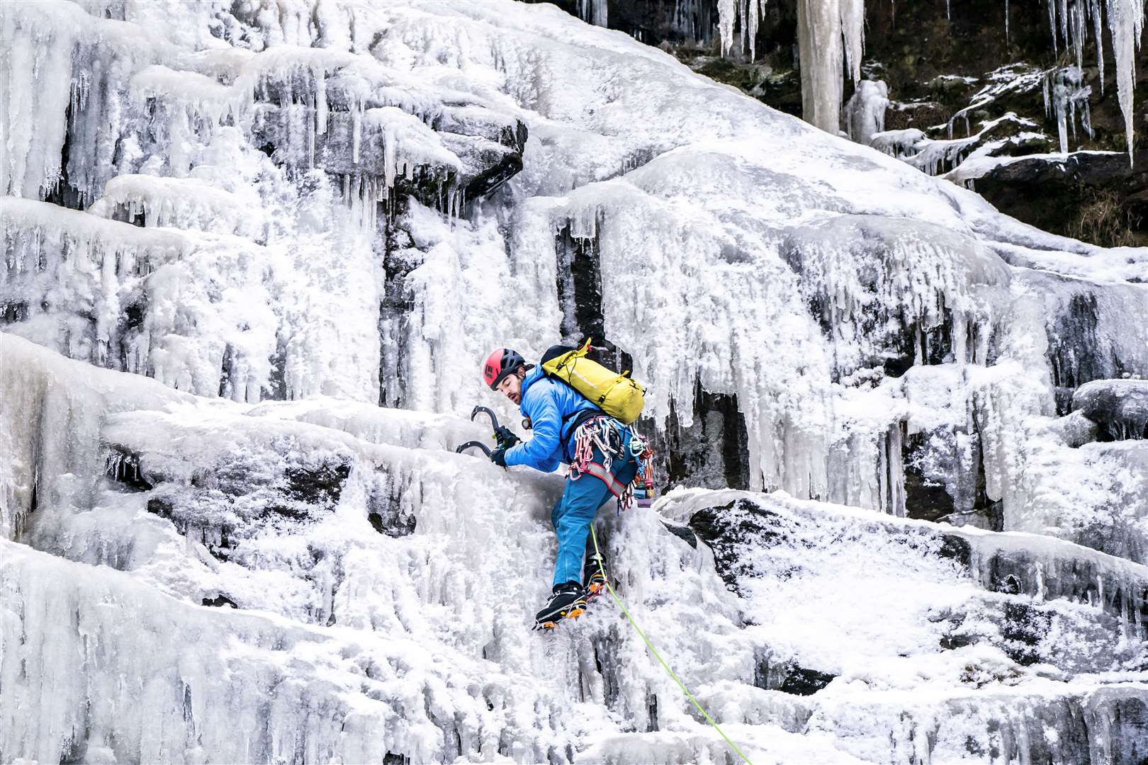 People ice climbing on the frozen Kinder Downfall, High Peak in Derbyshire on December 18 (Danny Lawson/PA)