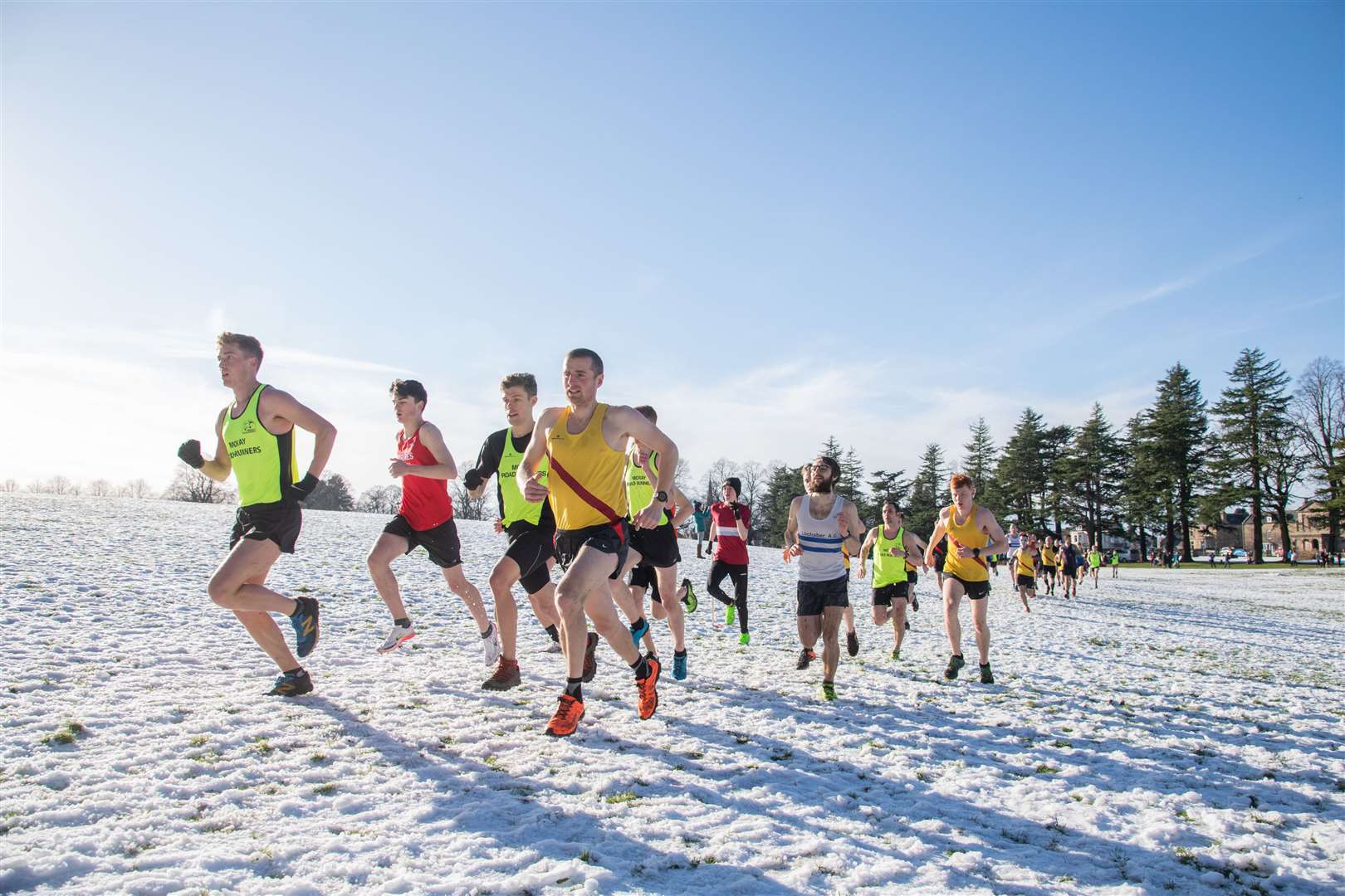 Start of the Senior, U20 and U17 Men's race...North District X-Country League - Grant Park, Forres - 19/02/2022...Picture: Daniel Forsyth..