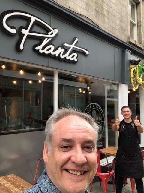 Richard Lochhead MSP visiting Planta Café and Eatery, one of the new businesses in Moray.