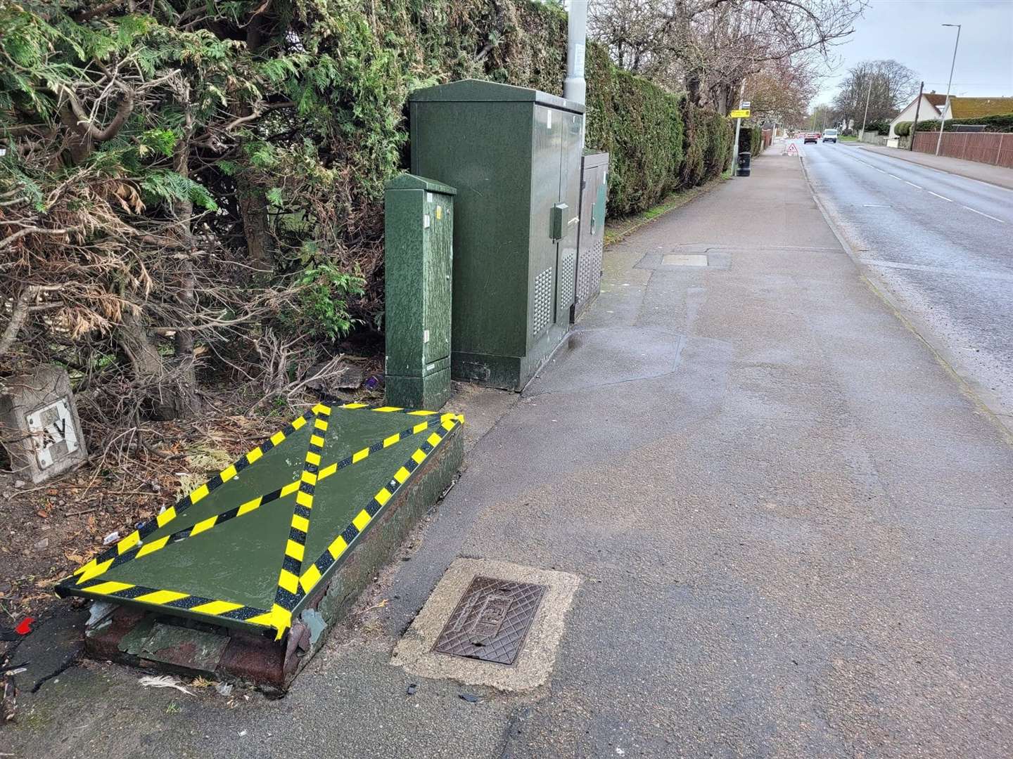 The badly damaged telecommunication box has since been removed.
