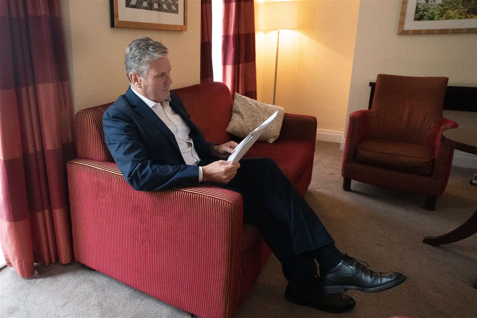 Labour leader, Sir Keir Starmer prepares his Labour Party conference speech in his hotel room in Brighton (Stefan Rousseau/PA)