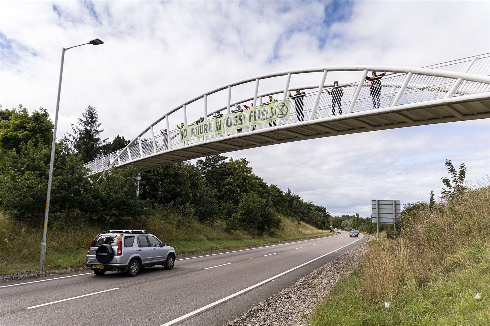 The XR Forres banner drop over the A96.