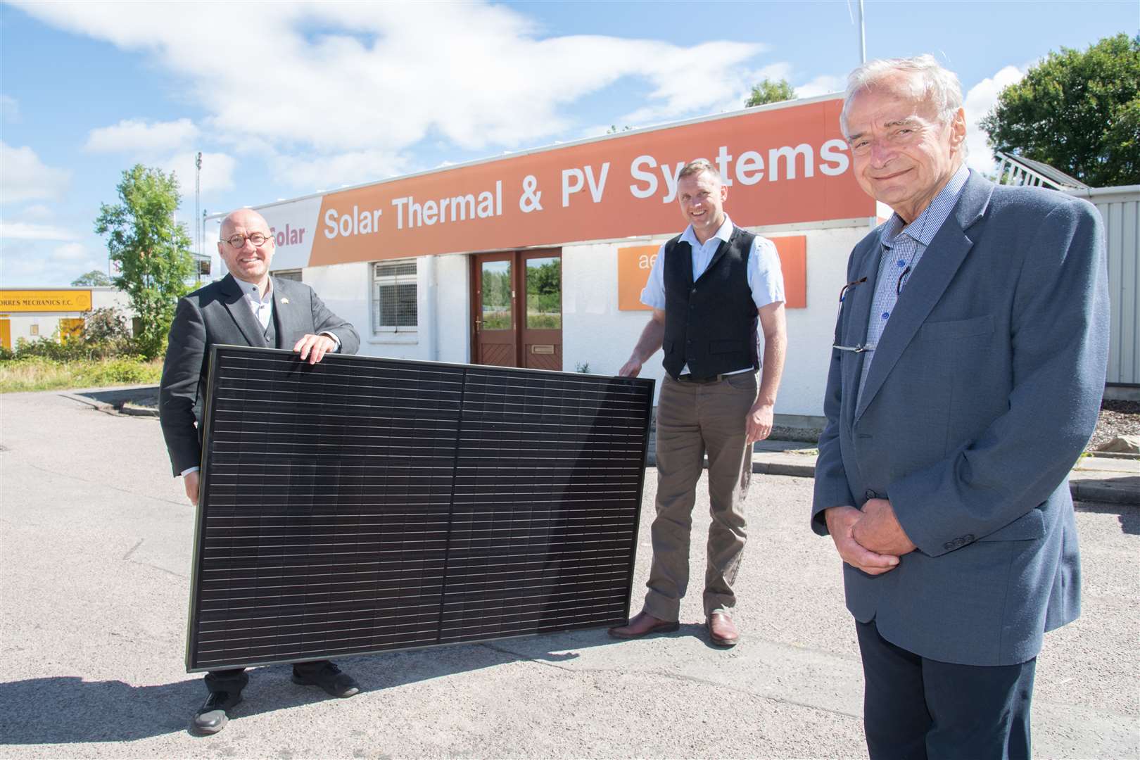 Scottish Greens co-leader Patrick Harvie (left) visits AES Solar in Forres. He is joined by Campbell MacLennan (centre) and George Goudsmit (right)...Picture: Daniel Forsyth..
