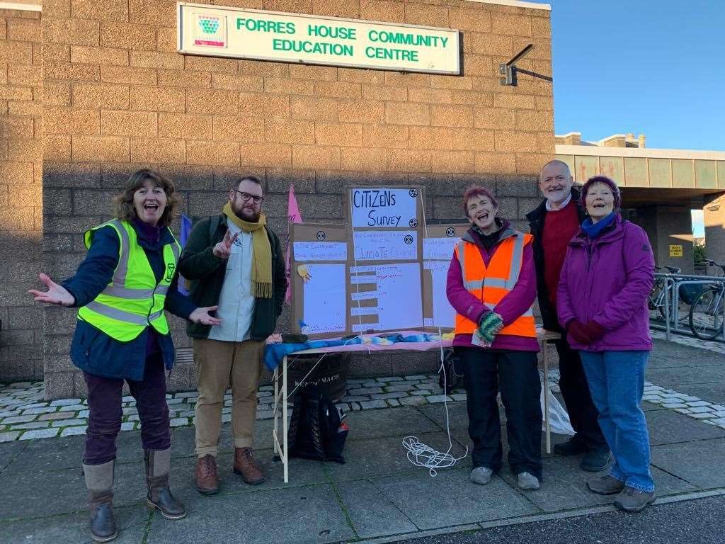 Julia Tucknott, Alan Gray, Frances Wardhaugh, Mark Richards and Jane Gambrill set up outside Forres House Community Centre.