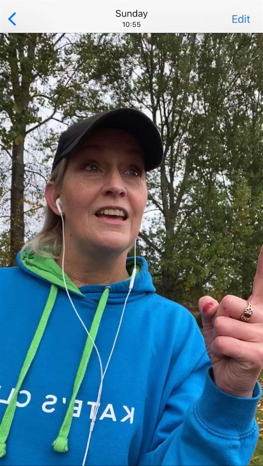 Elgin fitness instructor Kate Sansum during her 50-Minute Virtual Walk on World Menopause Day.