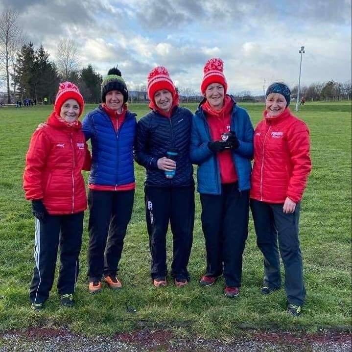 Forres Harriers' ladies team at the Scottish Masters cross country event.
