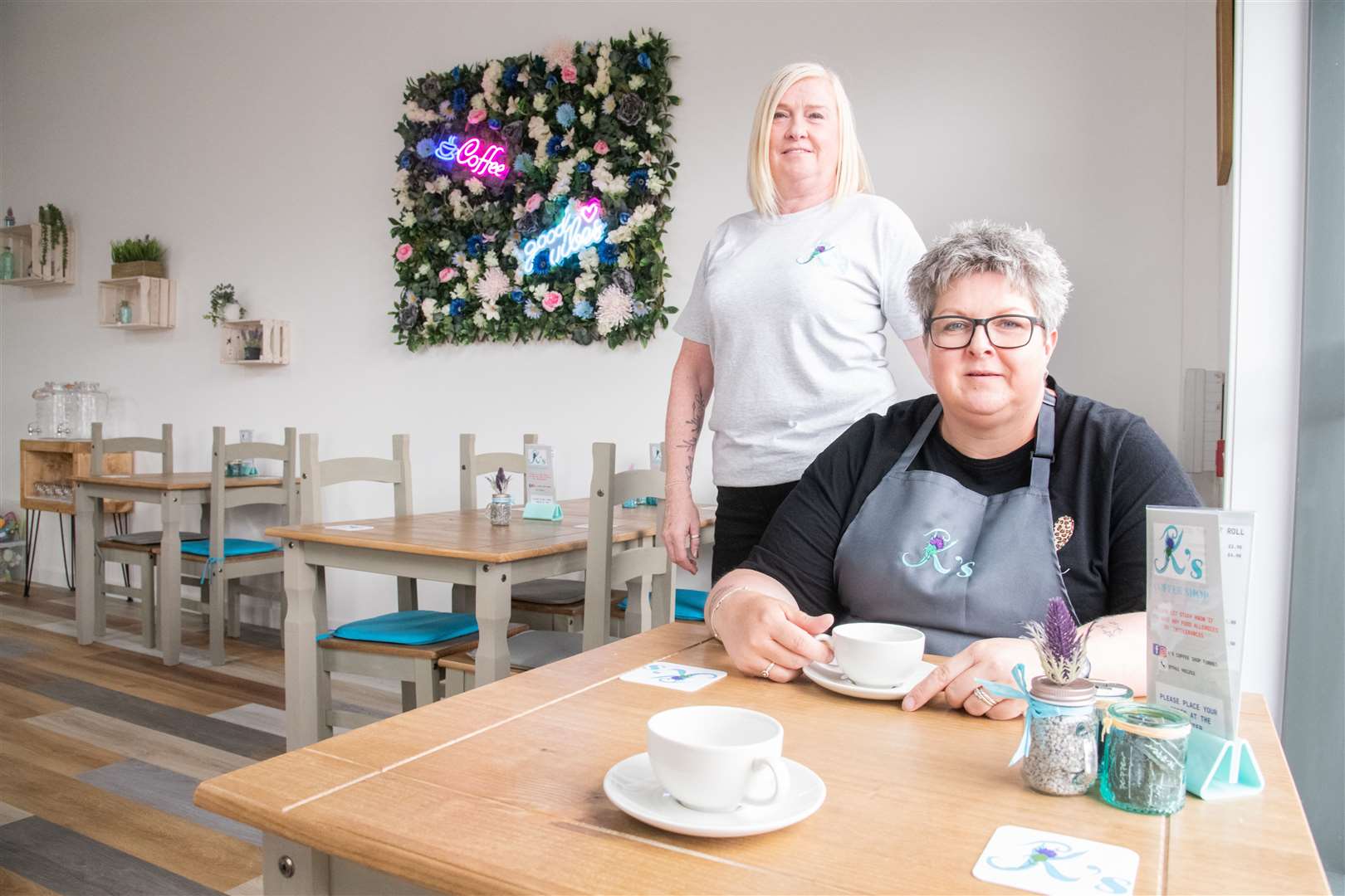 Sue Farish (left) and Stephanie Wallace are putting the finishing touches to their new cafe. Picture: Daniel Forsyth