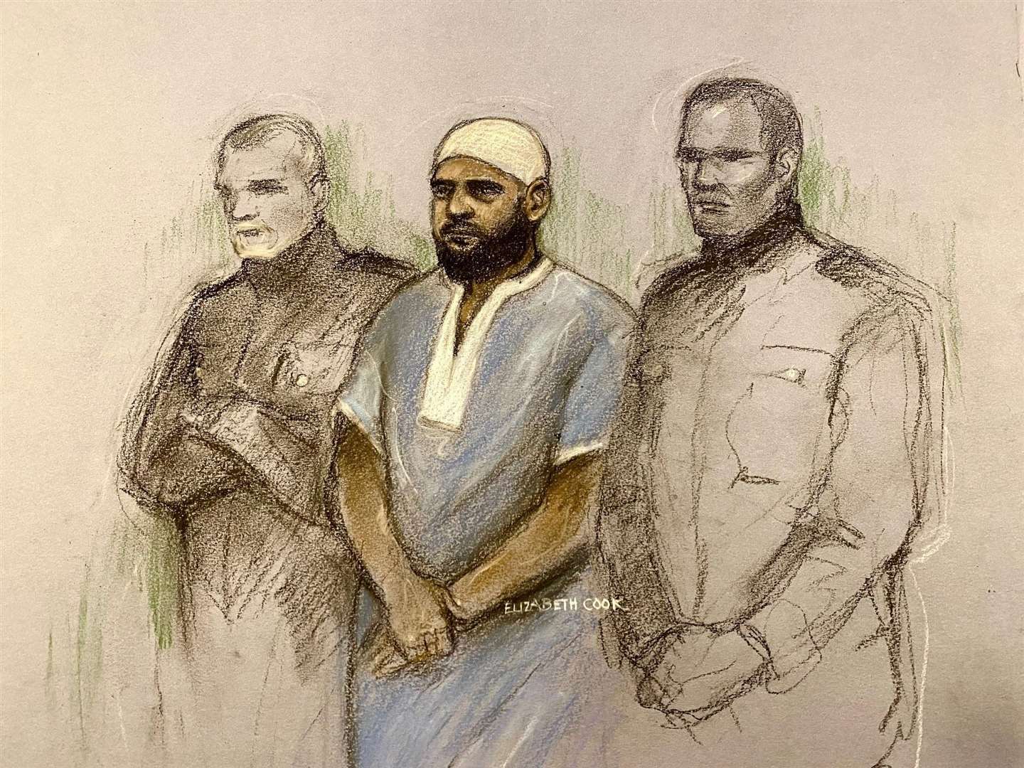 A court artist sketch of Mohamed Rahman during his sentencing at Kingston Crown Court, London (Elizabeth Cook/PA)
