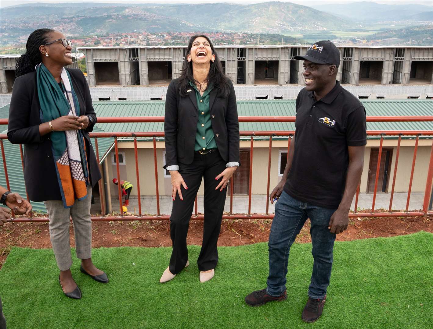 Home Secretary Suella Braverman toured a building site on the outskirts of Kigali during a visit to Rwanda, to see houses being constructed that could eventually house deported migrants from the UK (Stefan Rousseau/PA)