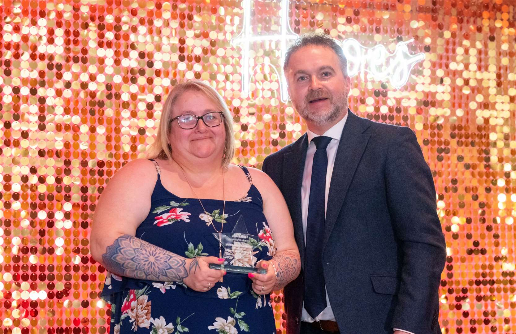 Charitable Organisation of the Year winner was Moray School Bank, whose Debi Weir collected the award from HNMedia’s Steve Barron at the Moray and Banffshire Hero Awards 2024 at the Banff Springs Hotel.Picture: Beth Taylor